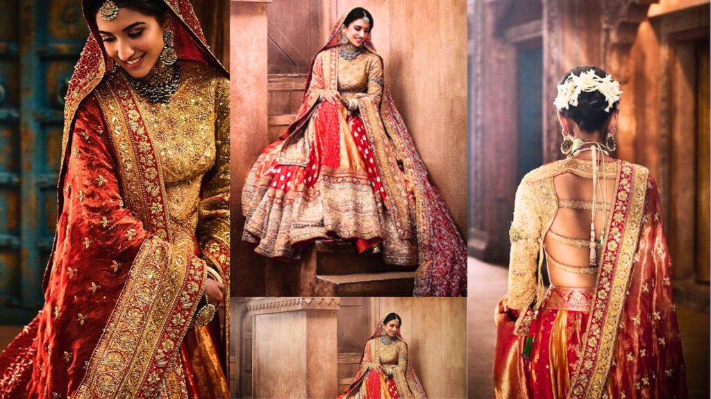राधिका का सोने के धागे से सजा लहंगा: विदाई में चांद जैसी खूबसूरत रॉयल दुल्हनिया लुक